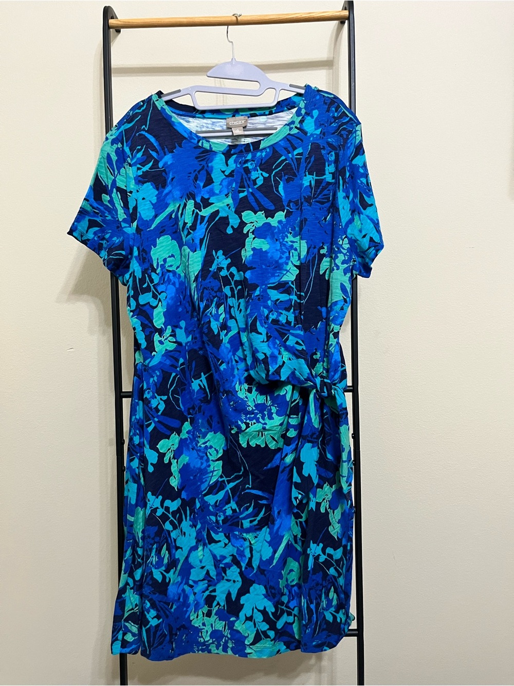 Chico's Abstract Bright Floral Short Sleeve Faux Wrap Travel Dress 20/22